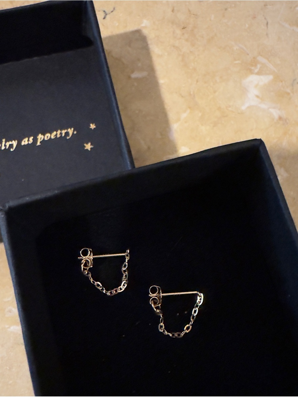 Etsy brand TinyTinyGold Dainty Solid 14k Gold Chain Hoop Earrings